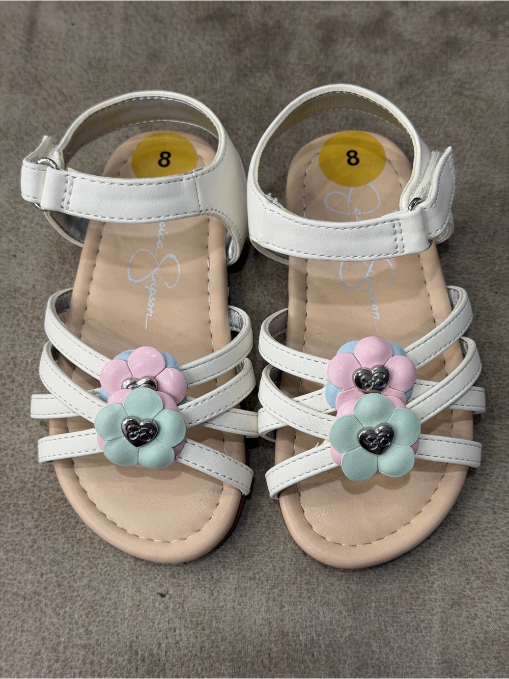 Jessica Simpson Girls White Floral Sandals Size 8 Pastel Flowers JES7851